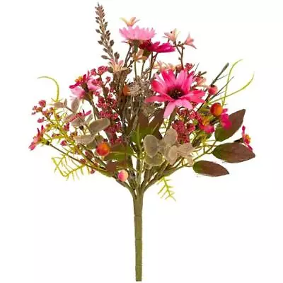 Pink Artificial Mini Wild Flower Bouquet Faux Silk Meadow Flower Bunch 23cm • £7