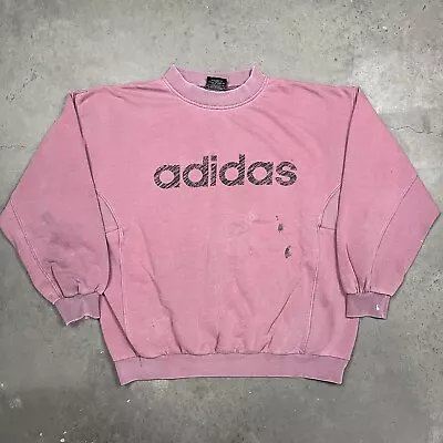 Vintage 90s Adidas Faded Block Logo Crewneck Sweatshirt Pink XL • $49.99