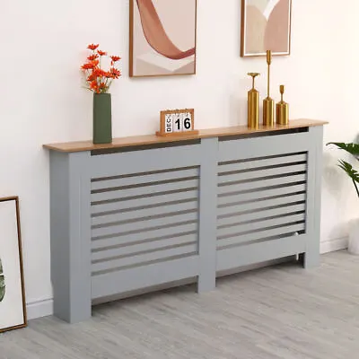 Kensington Radiator Cover Modern Horizontal Slat Grille MDF Cabinet Grey/Oak • £54.95