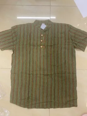 Green Festival/boho Short Sleeve Striped Shirt (p) • £8.99