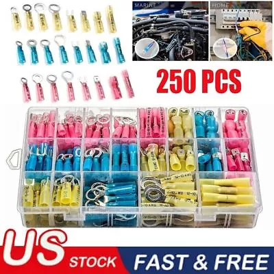 250x Heat Shrink Wire Connectors Electrical Ring Fork Spade Crimp Terminals Kit • $12.97