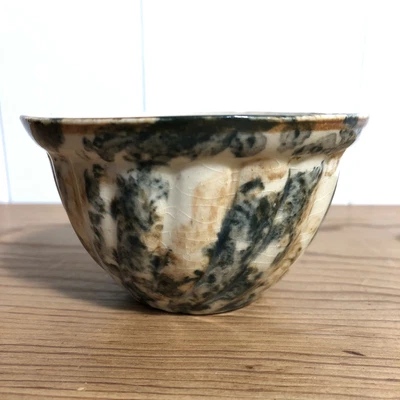 £38.34 • Buy Vintage Blue & Orange Spongeware Bowl- Antique Stoneware Ribbed Small  Ramekin
