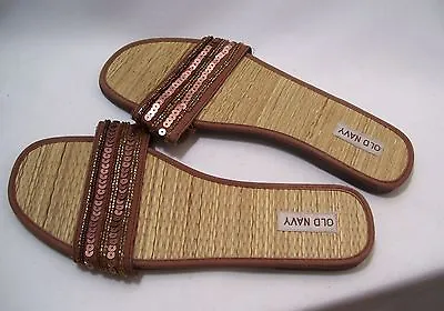 OLD NAVY Women's Slippers Flat Shoes Brown Size 8 Sequins & Beaded Band New • $9.99