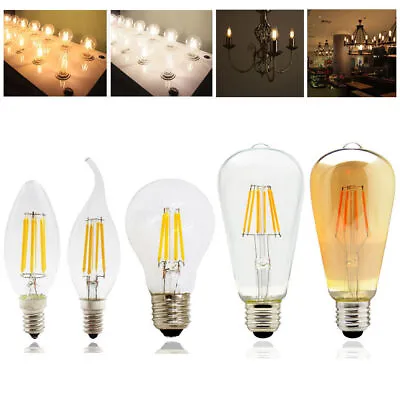 E14 E27 LED Vintage 2W 4W 6W 8W Lamps ST64 220V Filament Light Candle Globe Bulb • $7.58