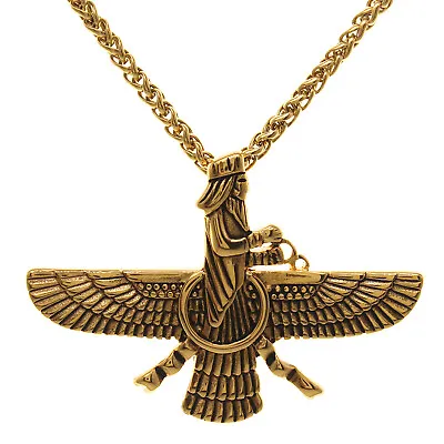 Large Gold Pt  Persian Farvahar Faravahar Design Necklace Chain Persia Gift Art • $18.80