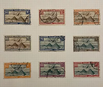 Egypt Stamps 1933 X 9 Handley Page HP42 Over Pyramids Postage Vintage Set 4 Used • £22