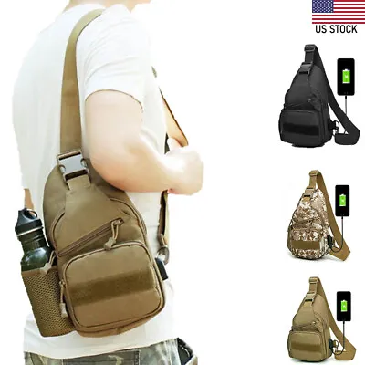 Outdoor Tactical Sling Bag Military MOLLE Crossbody Pack Chest Shoulder Backpack • $10.44