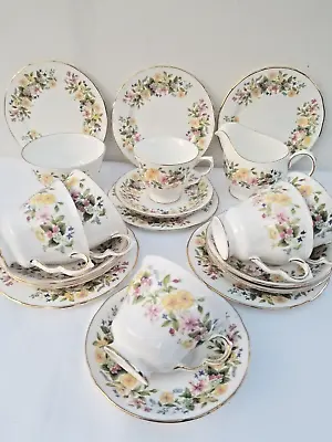 Vintage Colclough Bone China HEDGEROW Pattern Floral English China Tea Set For 6 • £34.50