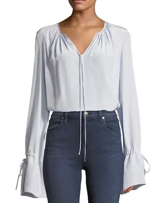 $268 NWT Diane Von Furstenberg Blouse Size 0 Grey Silk Long Sleeve Keyhole  • $186.83