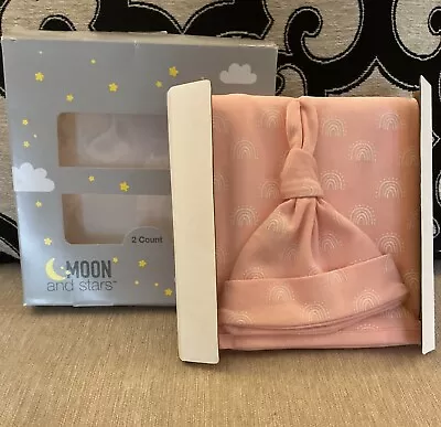 Baby Blanket And Hat Set Boxed Set Pink  100% Cotton By Moon & Stars New In Box • $4