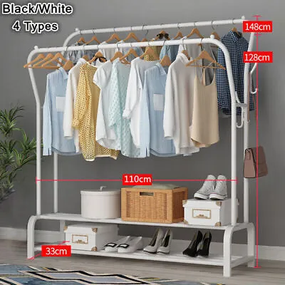 Heavy Duty Double Clothes Rail Hanging Rack Garment Display Stand Storage Shelf • £22.99