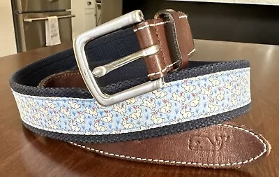 Vineyard Vines RABBITS Men's Belt Navy Canvas & Leather Size 36 EASTER BELT NICE • $27.50