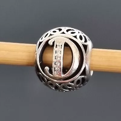 $44 • Buy Pandora Vintage CZ Italic Letter D Delta Openwork Silver Charm 791848 Free Post 
