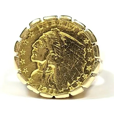 1911 2 1/2 Gold Indian Coin 14k Yellow Gold Ring Size 12 1/4  • $1499.99