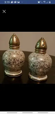 Vintage Irice Import I.W. Rice Salt & Pepper Shakers Porcelain Gold Leaf Design • $7