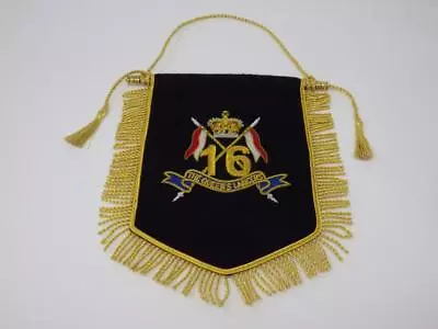 16th / 5th QUEEN'S LANCERS GOLD & SILVER BULLION WIRE EMROIDERED PENNANT (B) • £42.41