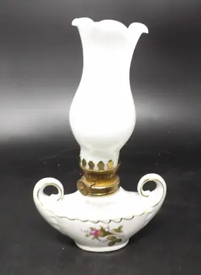 Vintage Mini Ceramic Porcelain Oil Kerosene Lamp W/Moss Rose Design 7 1/2  • $6.50