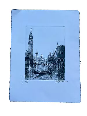 Vintage Aquatint Venice Italy Signed Gondola’s San Marco Italy • $35