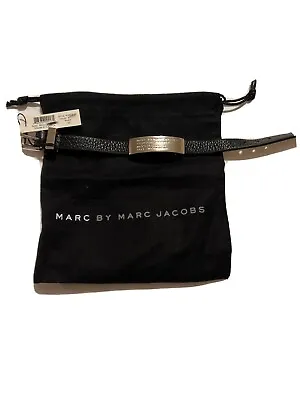 *RARE* Marc By Marc Jacobs Black Leather & Silver Tone ID Bracelet • $100