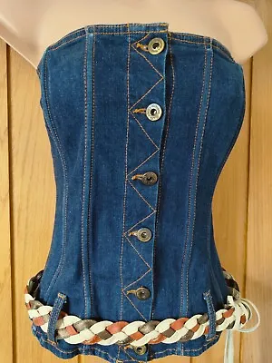 RARE Dolce & Gabbana Corset Bustier Small UK8 UK10 US4 US6 Denim Leather Vintage • $377.71