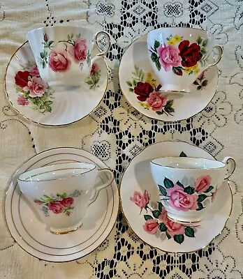 SET Of 4 Mismatch English Bone China Tea Cups & Saucers QUEEN ANNE- Clare-Nelson • £33.77