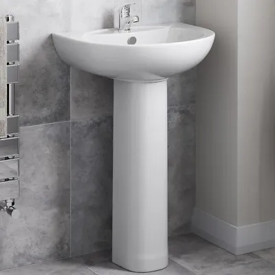 Bathroom Wash Basin Sink Full Pedestal Single Tap Hole Modern Cloakroom White • £69.97