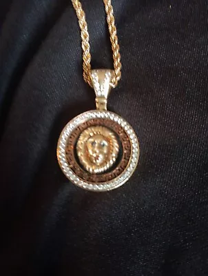 Versace Style With Rope Chain All In Solid 10k Lion Head With Diamond Bezel+sapp • $274