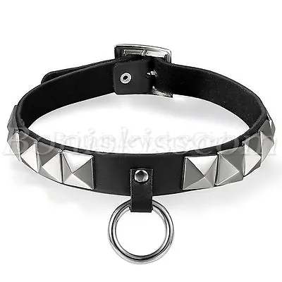 Women's Punk Rock Gothic PU Leather Rivet O Ring Collar Choker Funky Necklace • $8.99