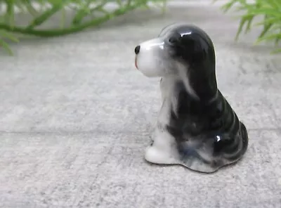 Miniature Porcelain Dog Puppy Figurine Black White Dog Lover Collectible • $16