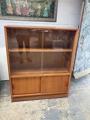 Vintage Mid Century Gibbs Brown Teak Veneer Display Cabinet With Sliding Doors • £74.99