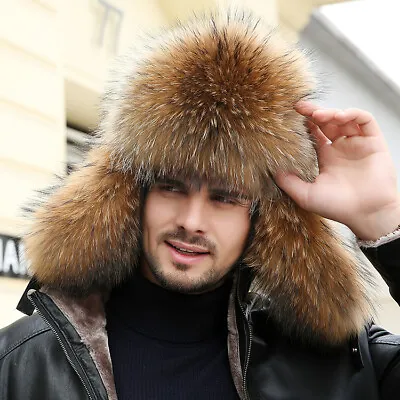 Mens Real Fox Fur Russian Ushanka Hats Aviator Trapper Hunter Ski Earlap Cap • $34.18