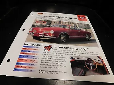 1955-1973 Volkswagen VW Karmann Ghia Spec Sheet Brochure Photo Poster 56 57 72 • $5