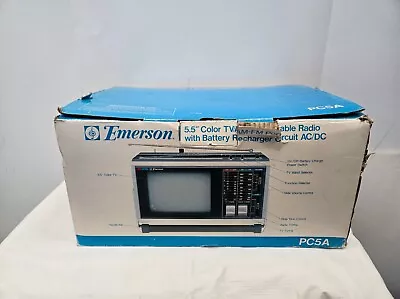 Vintage Emerson PC5 Portable 55  Color Television TV Am/FM Radio Tested Works • $47.99