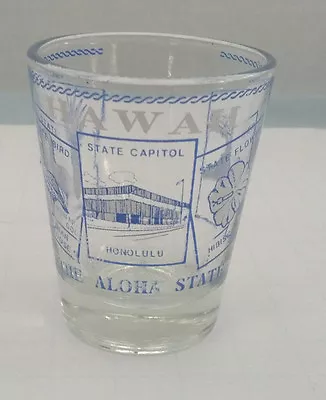 Vintage Blue Etched Hawaii The Aloha  State Shot Glass Travel Souvenir Barware • $19.95