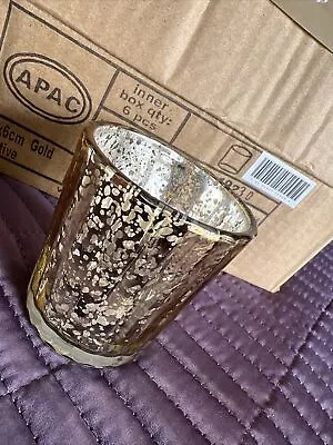 £5.99 • Buy APAC GLA1468 Glass Tealight Holder - Set Of 6 - Gold Votive - 6cm - New