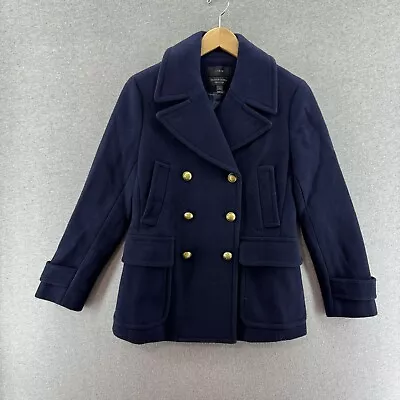 J Crew Womens Jacket Blue 4 Nello Gori Stadium Cloth Double Breasted Wool Coat • $40.90