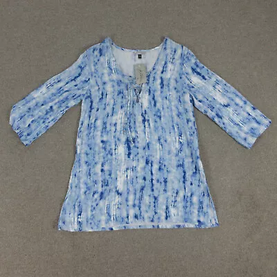 J Valdi Shirt Womens Small Blue White Long Sleeve Cover Up • $18.85