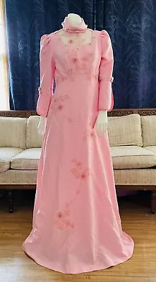 Vintage Pink Party Dress Flowers Bows Bell Sleeves 1970’s XS/S • $39.95