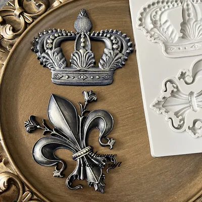 £5.99 • Buy Crown Baroque Relief Silicone Fondant Mould Cake Topper Mold Baking Decoration