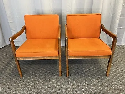 Vintage ARM CHAIR PAIR Mid Century Modern Wood Office Upholstered Dining Set 70s • $250