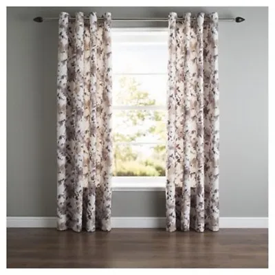 Bold Hand Painted Floral Natural Lined Eyelet Curtains 64 X 54 Lounge Bedroom • £16.99
