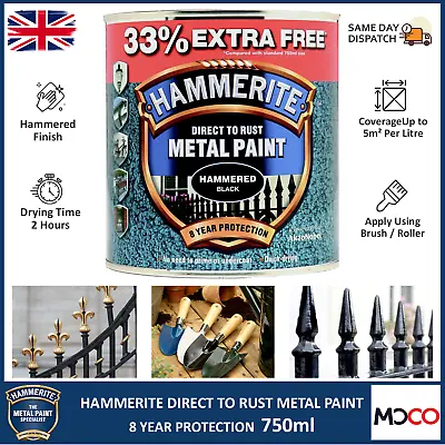 Hammerite Hammered Direct To Rust Metal Paint Exterior All Colours 750ml • £21.70