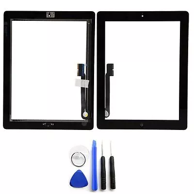Black Glass Touch Screen Digitizer W/ Home Button Assembly For IPad 3 4 + Tools • $8.84