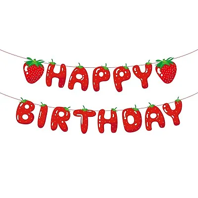 Cute Fruit Strawberry Birthday Party Banner Farm Garden Bunting Flag Decoration • £3.88