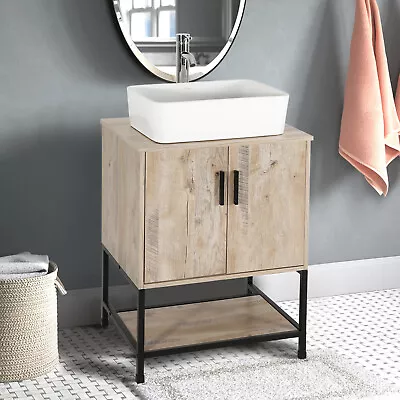 24  Oak Bathroom Vanity Combo Ceramics Vessel Sink Faucet Cabinet Set • $169.99