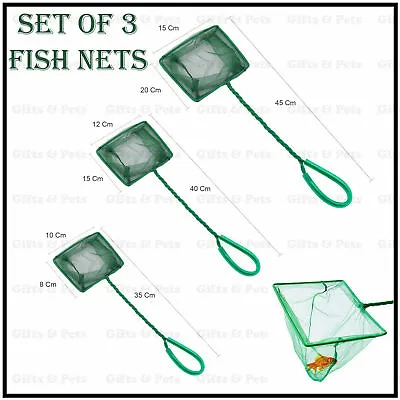 Fish Net 3 Sizes Aquarium Easy Catch Net Tropical Cold Water Marine Tank Cleanin • £3.98