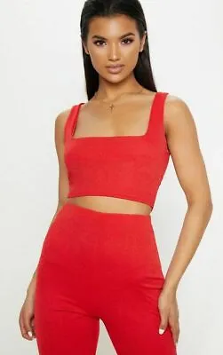 £3.99 • Buy NEW Womens Red Slinky Square Neck Sleeveless Crop Top Size 8 10 Bra Bralet Yoga