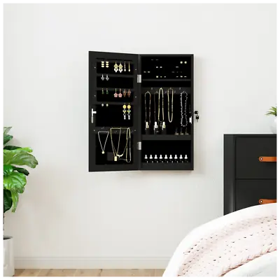 VidaXL Mirror Jewellery Cabinet With LED Lights Wall Mounted Black • £104.99