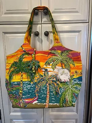 Nwt Cappelli Straworld Tote Large Hand/shoulder Cotton Canvas Ocean Palm Trees • £58.38