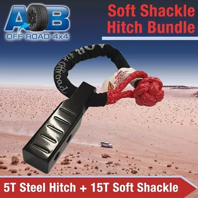 RECOVERY Kit 1x Soft Shackle RED 15T + 1x Steel Rear Hitch 5T Towing Winch Rope • $128